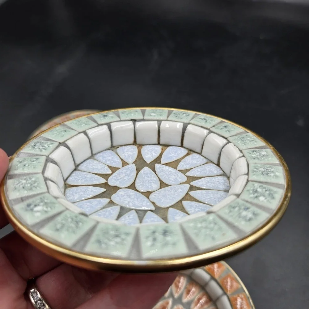 Vtg 4 Piece Mid-Century Modern Mosaic‎ Tile Coaster Dish Hand Crafted Japan